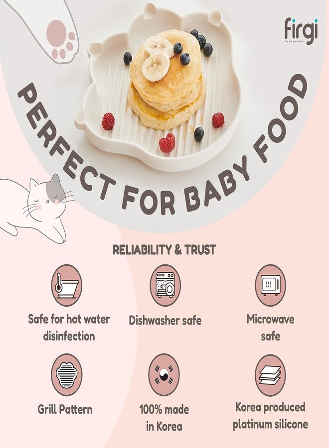 Firgi MEOWMEOW TAUPE BROWN | Food Grade Silicone Dishware Plates for Baby and Toddlers | Unbreakable Durable Material Silicone Tray | BPA Free | Baby Led Weaning | Use Either Lid, Plate | Korea Made - Image 2